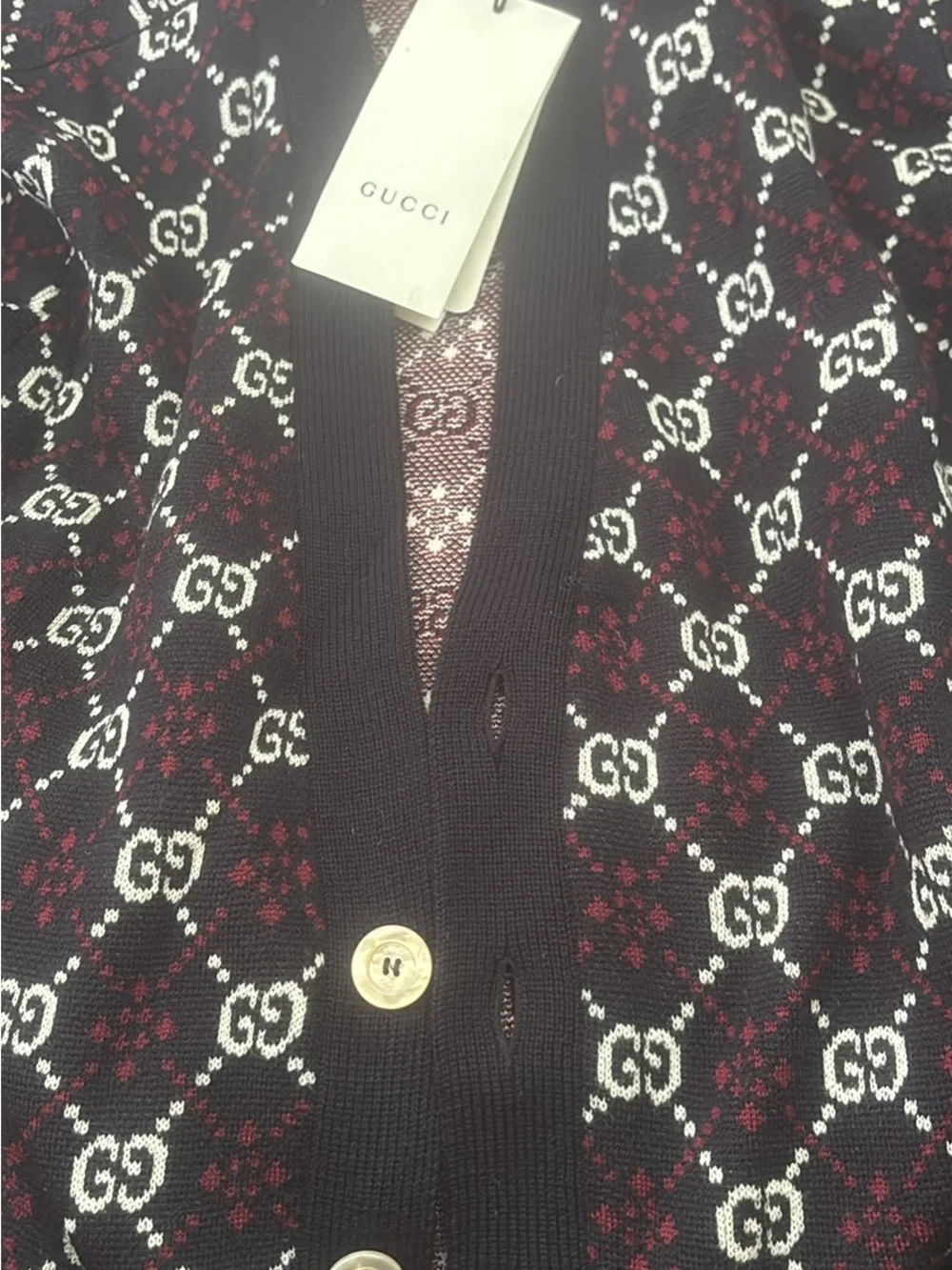 Gucci Men's Diamond Argyle (Navy) GG Cardigan